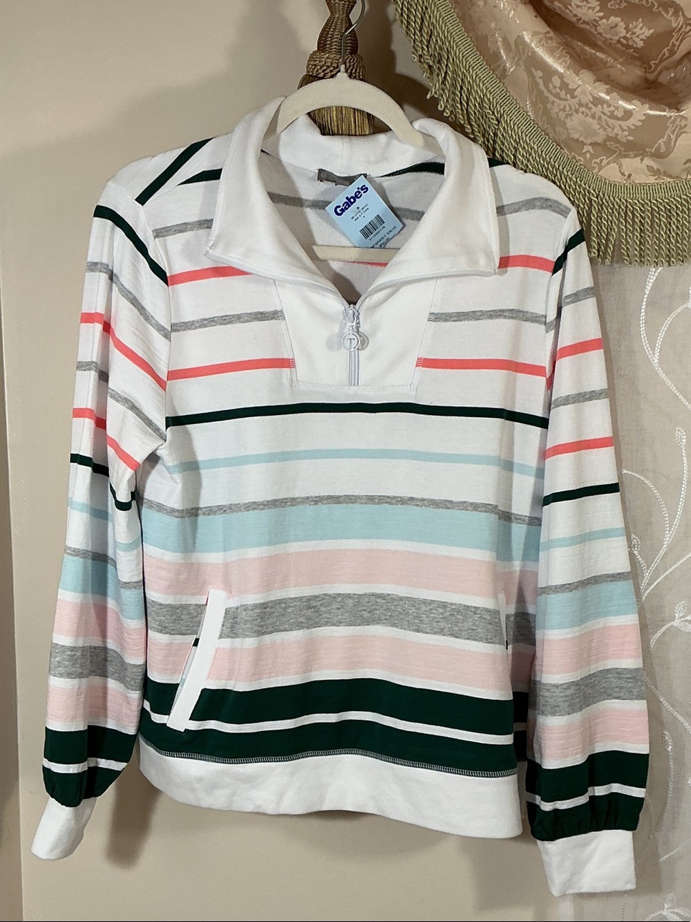 NWT T by Talbots 1/4 Zip Striped Pullover Sweatshirt Sz M UPF 50+ Cotton Modal